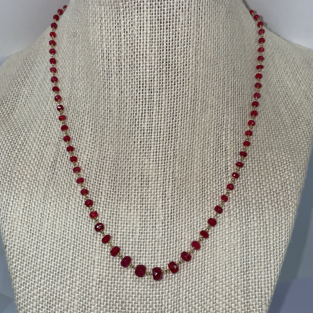 Solid 22K (not 14K or 18K) Yellow Gold Natural Ruby Rubies Gems Bead Necklace